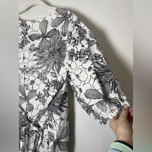 Anthropologie Bryn Walker Carina Floral Print 100% Linen Dress Puff Sleeve Sz M