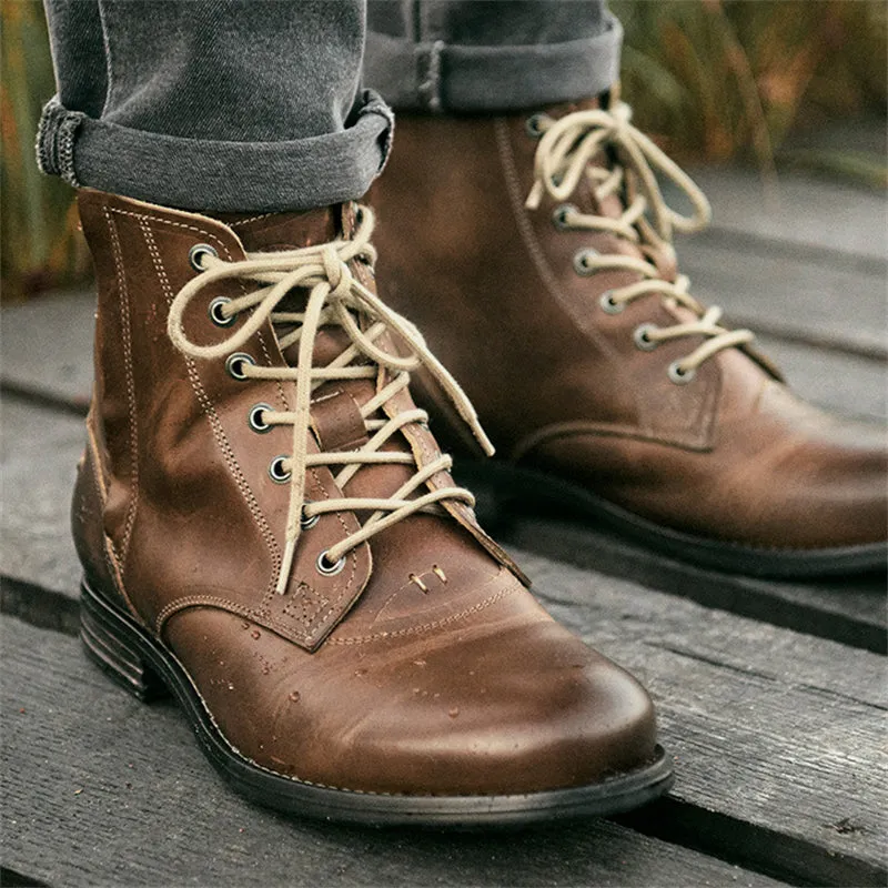 Army Knight Style Men Side Zipper PU Leather Vintage Boots