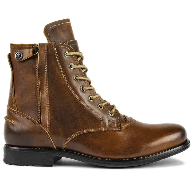 Army Knight Style Men Side Zipper PU Leather Vintage Boots