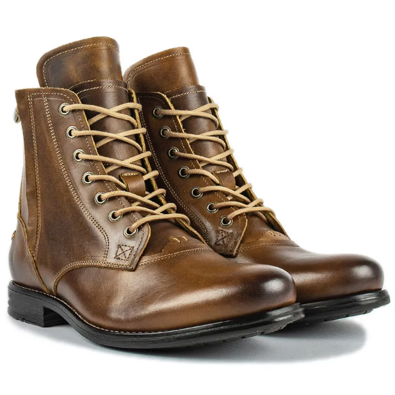Army Knight Style Men Side Zipper PU Leather Vintage Boots