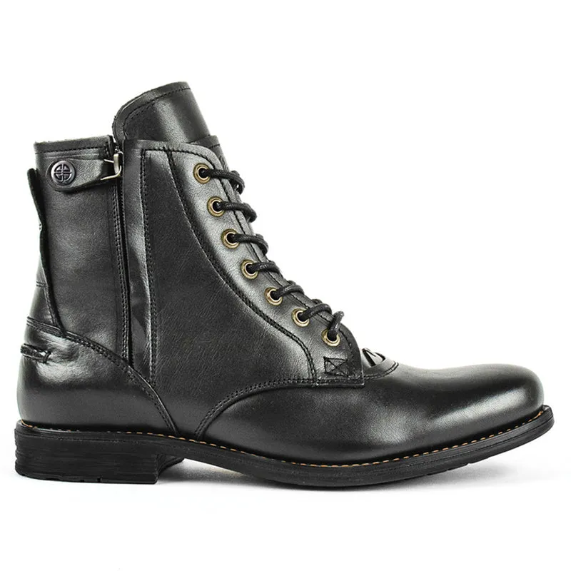 Army Knight Style Men Side Zipper PU Leather Vintage Boots