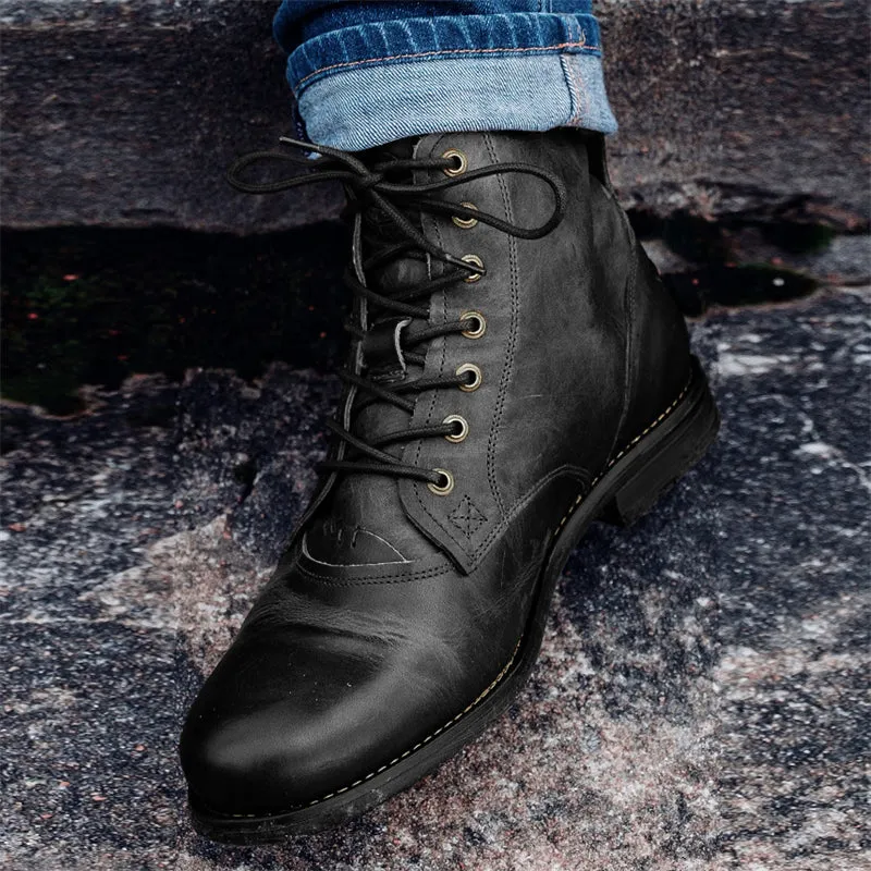 Army Knight Style Men Side Zipper PU Leather Vintage Boots