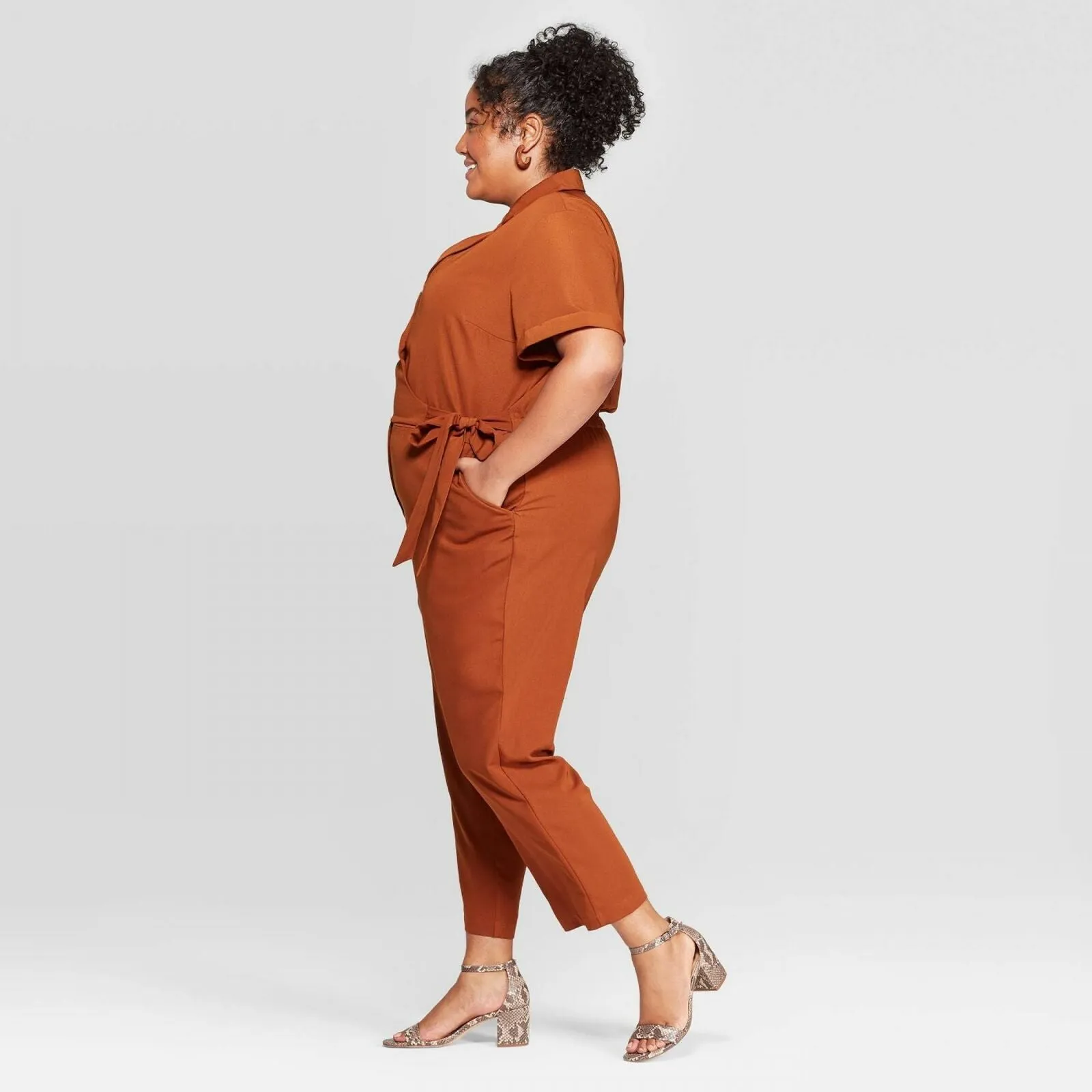 Ava & Viv Women's Plus Size Short Sleeve Notch Collar Jumpsuit