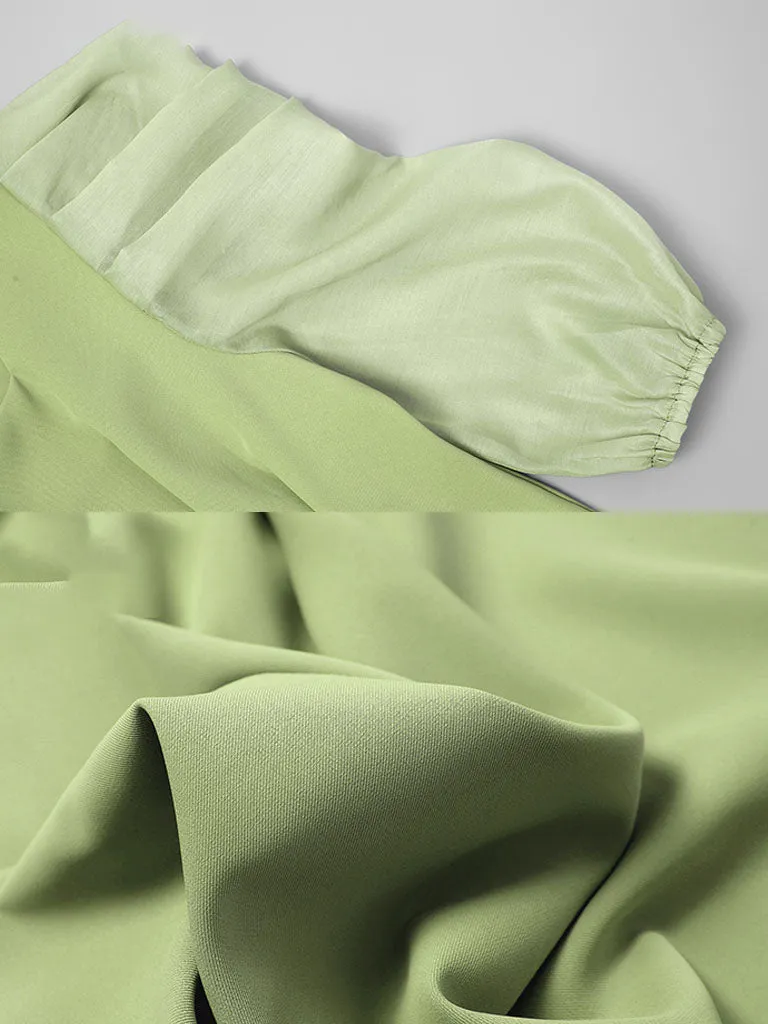 Avocado Green Puff Sleeve 1950S Vintage Dress