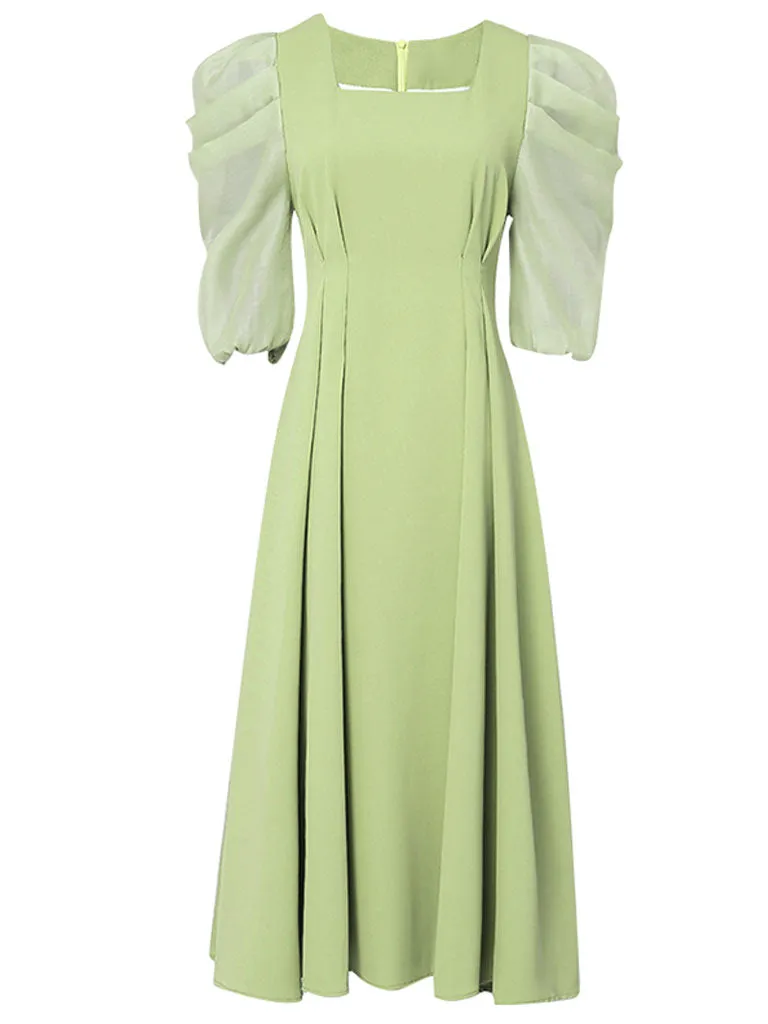Avocado Green Puff Sleeve 1950S Vintage Dress