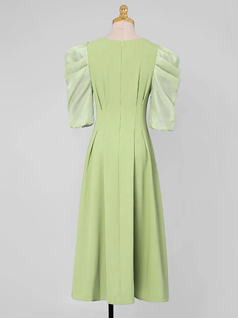 Avocado Green Puff Sleeve 1950S Vintage Dress