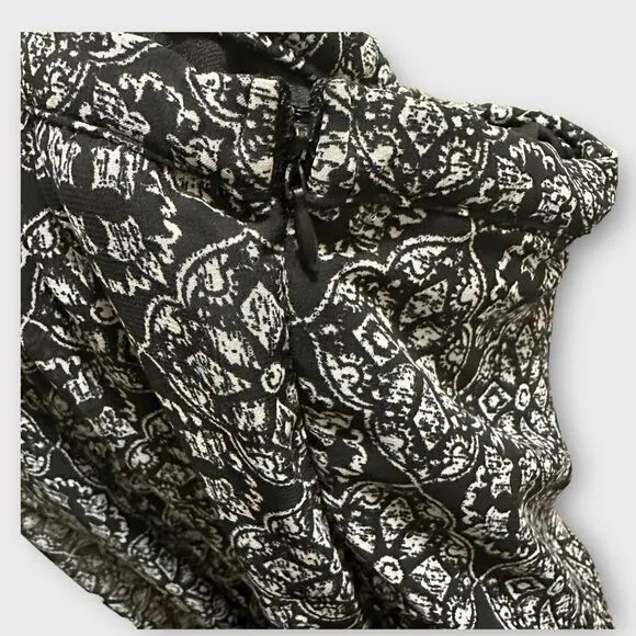 Aztec Black White Flowy Lightweight Sheer A Line Loose Maxi Skirt