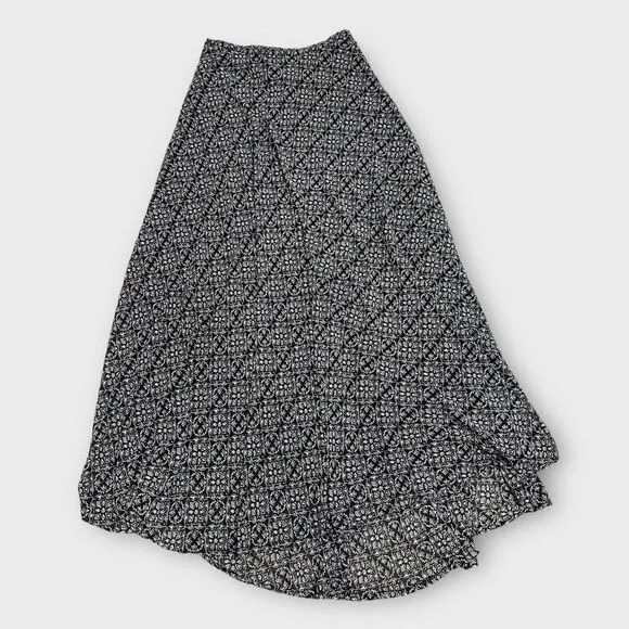 Aztec Black White Flowy Lightweight Sheer A Line Loose Maxi Skirt