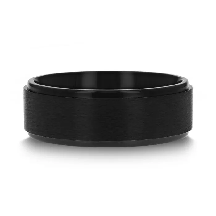 BABYLON Flat Black Titanium Ring with Brushed Raised Center & Polished Edges - 8mm