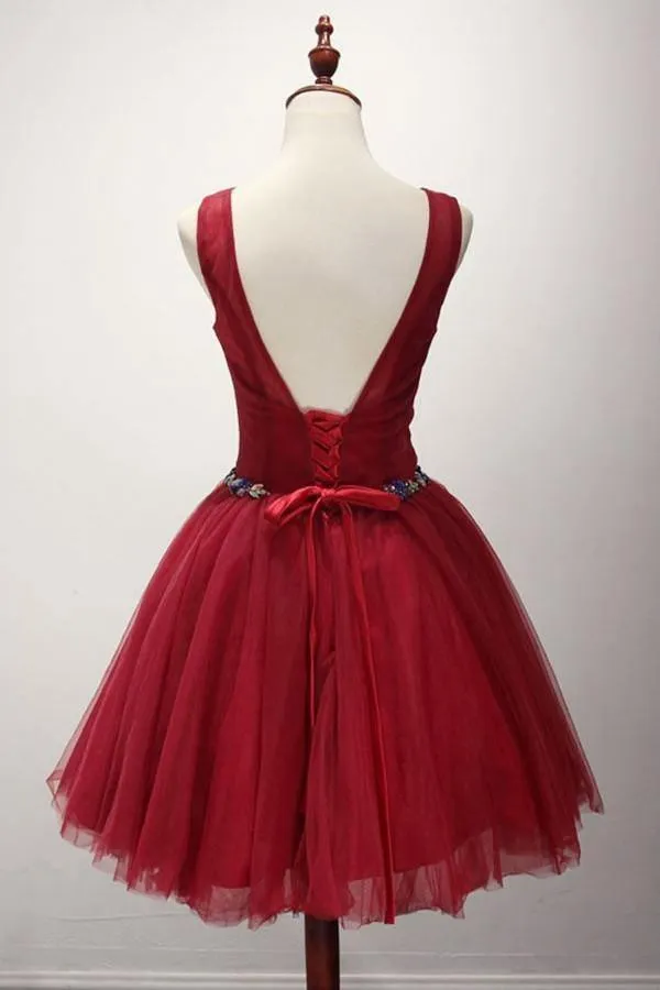 Ball Gown Scoop Neck Short Tulle Homecoming Dress With Beading PG136