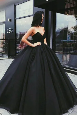 Ball Gown Sweetheart Open Back Black and Green Satin Long Prom Dresses  PG736