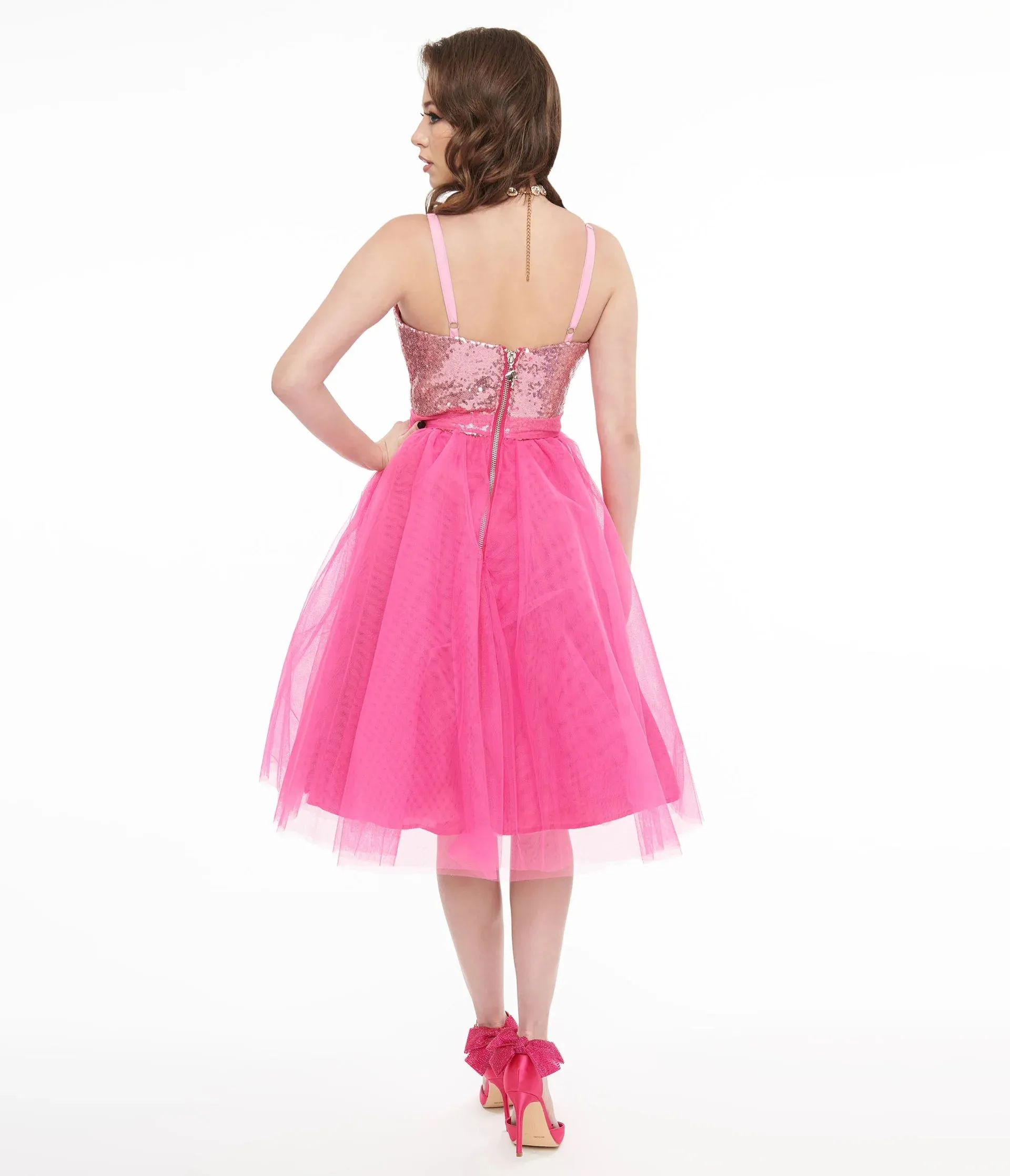 Barbie X Unique Vintage 1980s Pink Sequin Day To Night Swing Dress