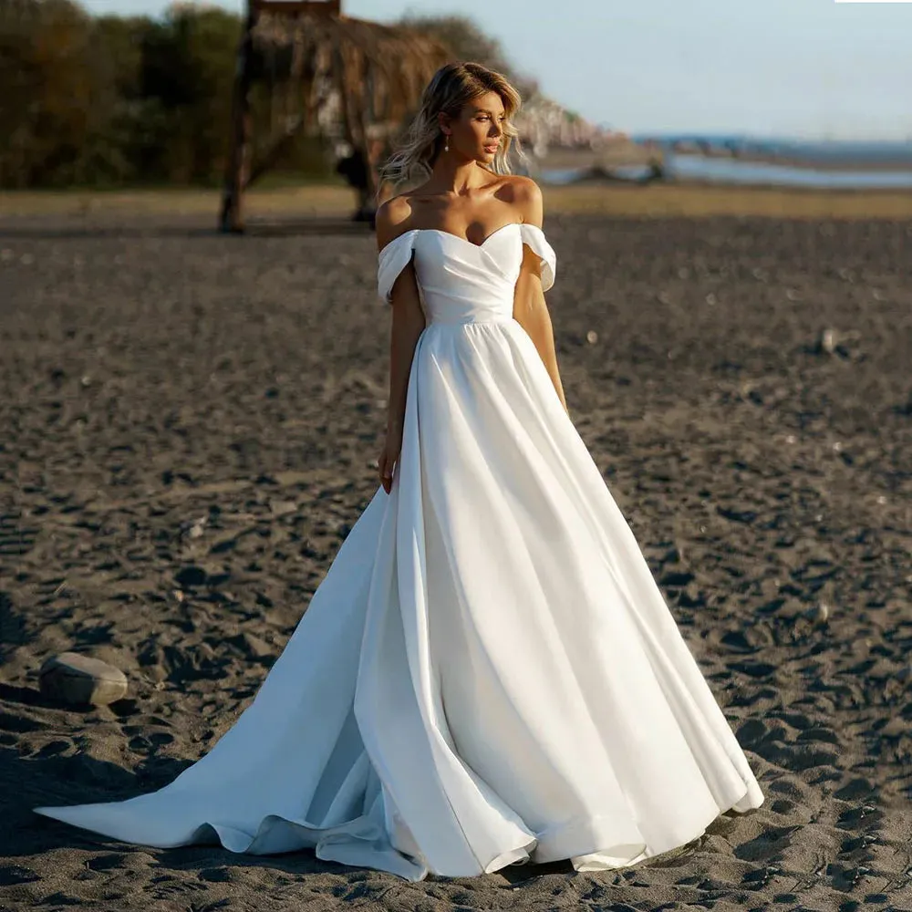 Beach Wedding Dress For Women Sexy Off The Shoulder Simple A Line vestido de novia Bridal Gown Robe De Mariee Customize