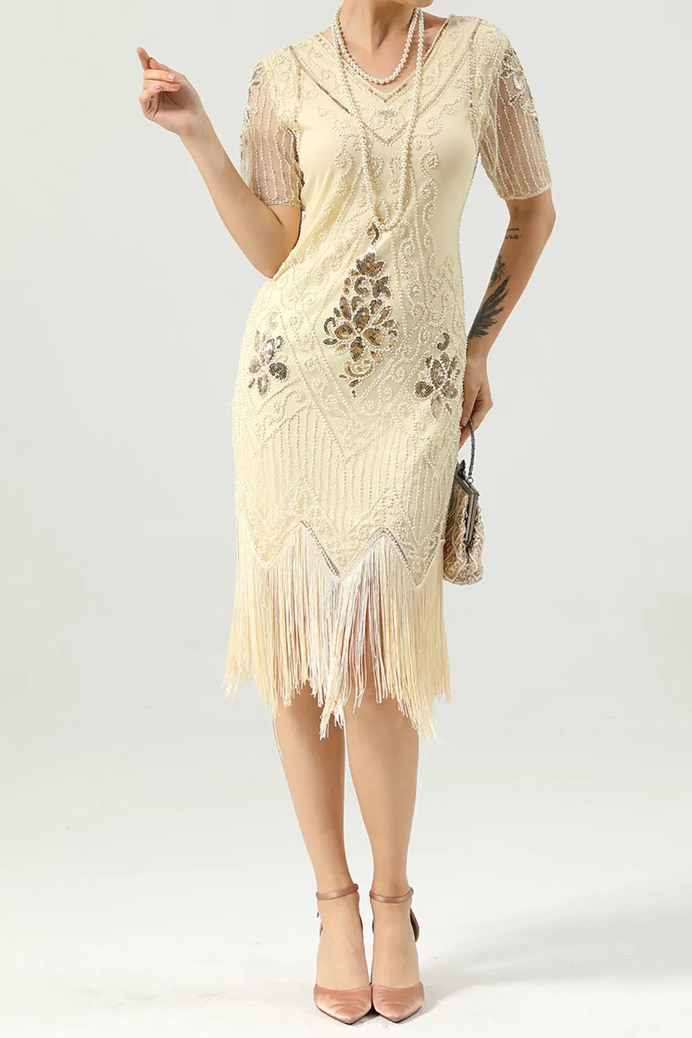 Beaded Red Sequin 1920s Dress with Sleeves