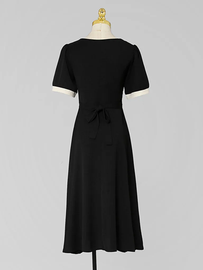 Black Dress With White Bow Collar Vintage 1950S Hepburn Style Outfits Vintage Dress