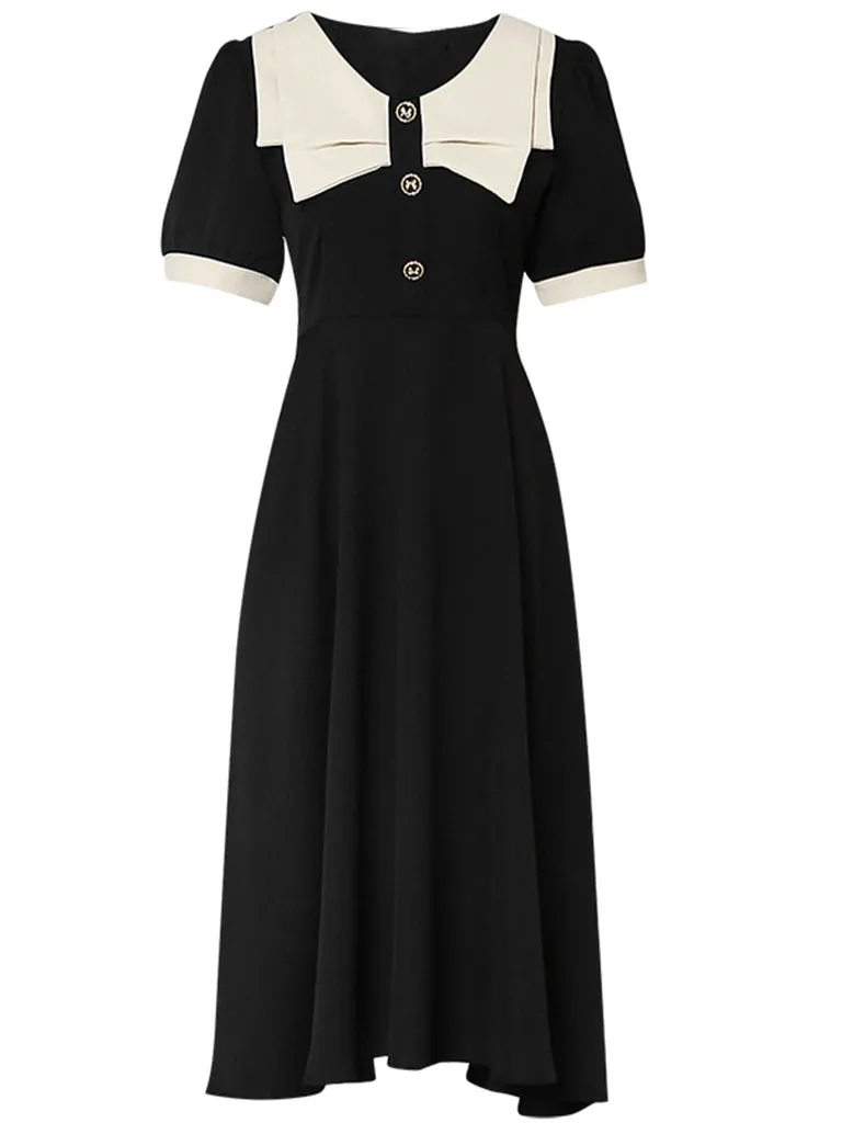 Black Dress With White Bow Collar Vintage 1950S Hepburn Style Outfits Vintage Dress