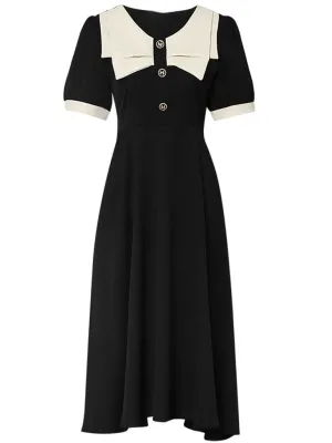 Black Dress With White Bow Collar Vintage 1950S Hepburn Style Outfits Vintage Dress