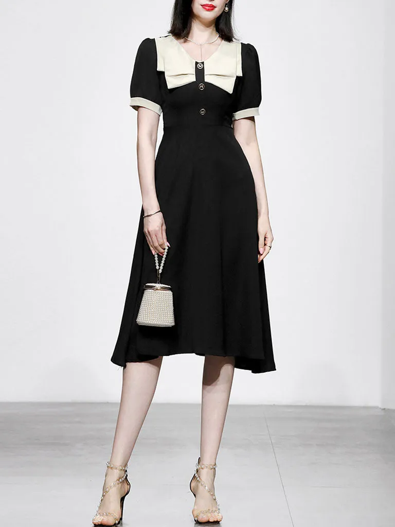 Black Dress With White Bow Collar Vintage 1950S Hepburn Style Outfits Vintage Dress