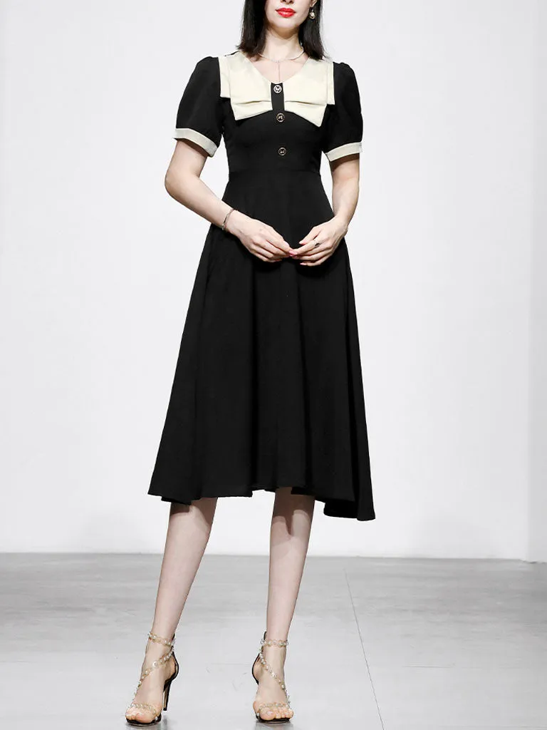 Black Dress With White Bow Collar Vintage 1950S Hepburn Style Outfits Vintage Dress