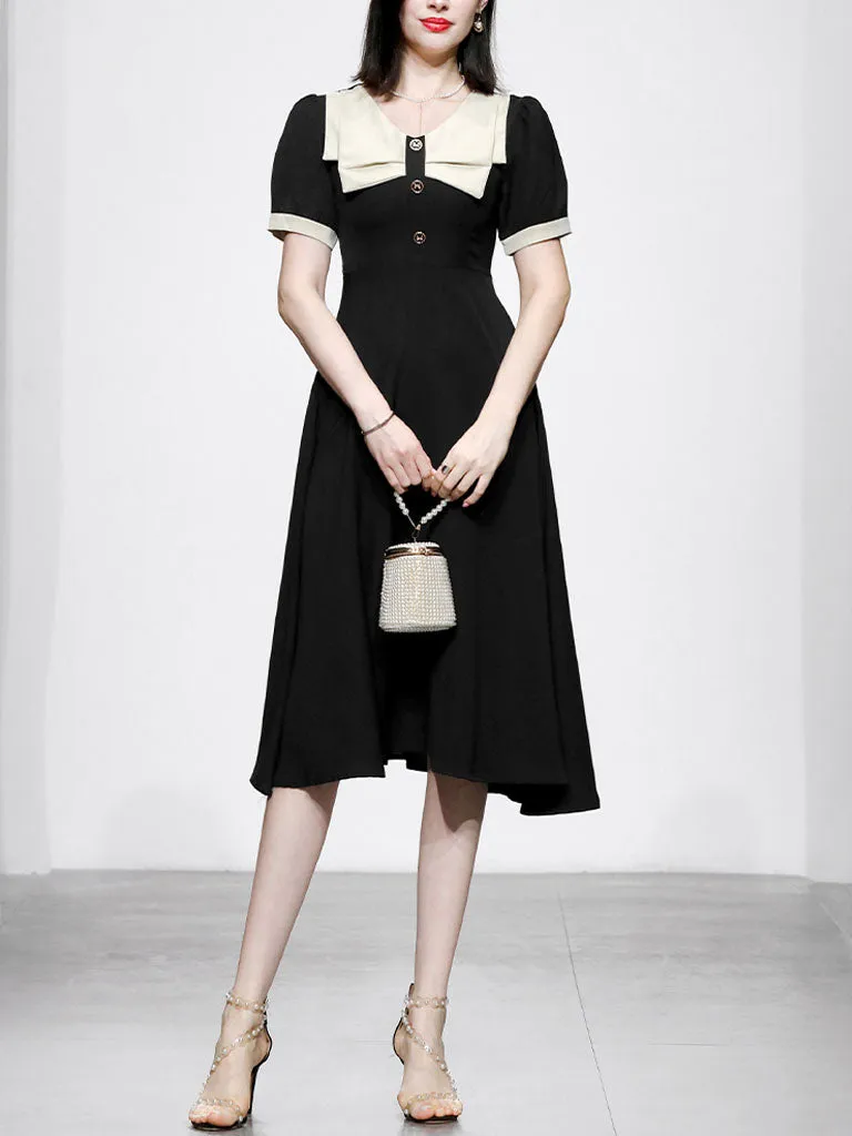 Black Dress With White Bow Collar Vintage 1950S Hepburn Style Outfits Vintage Dress