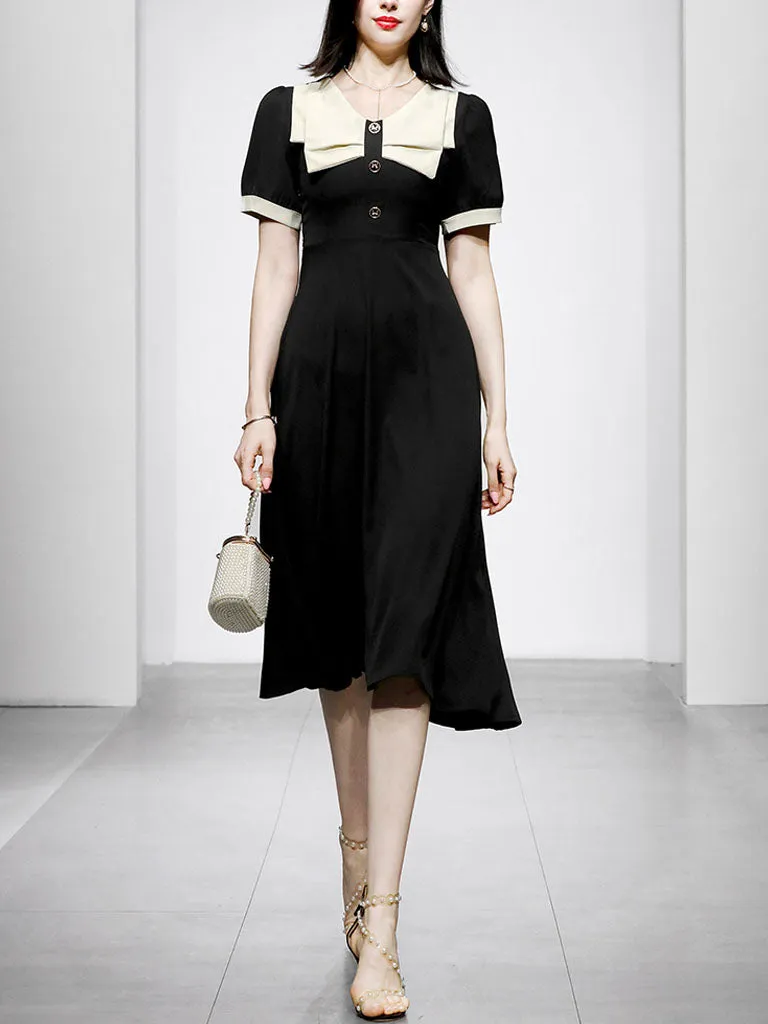 Black Dress With White Bow Collar Vintage 1950S Hepburn Style Outfits Vintage Dress