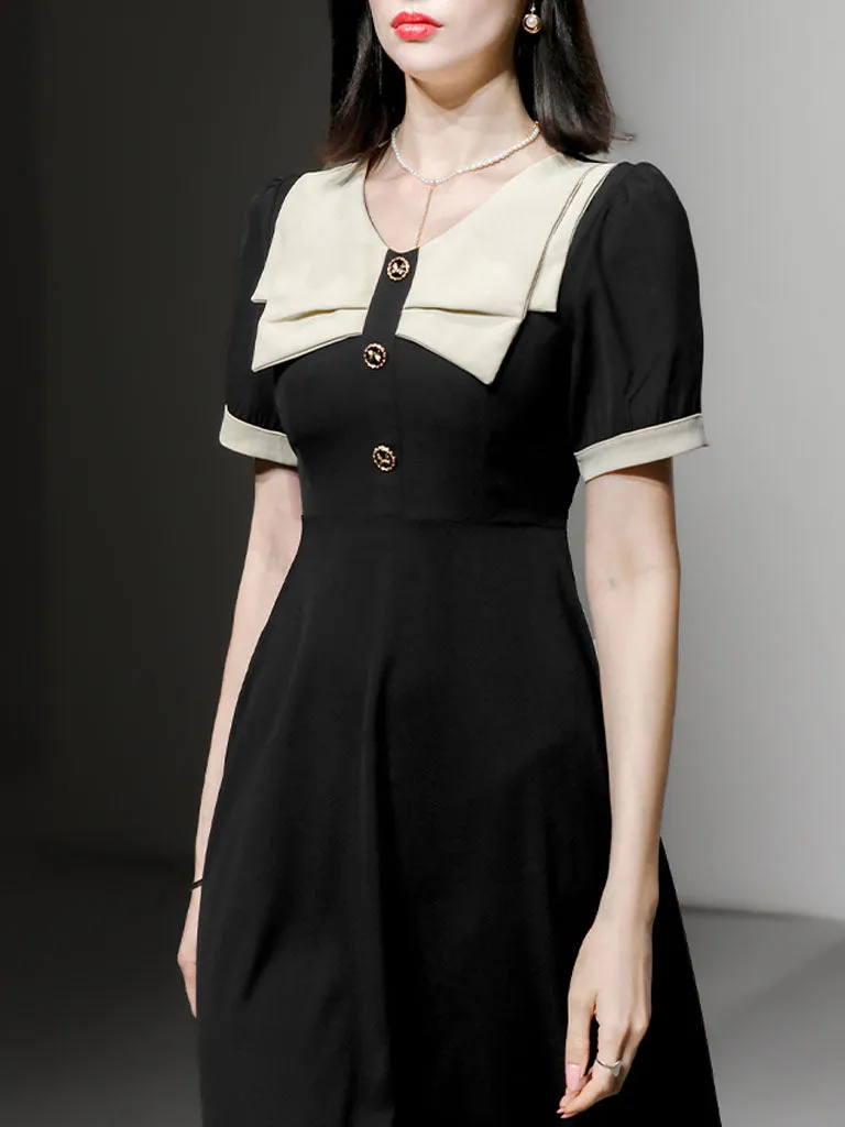 Black Dress With White Bow Collar Vintage 1950S Hepburn Style Outfits Vintage Dress