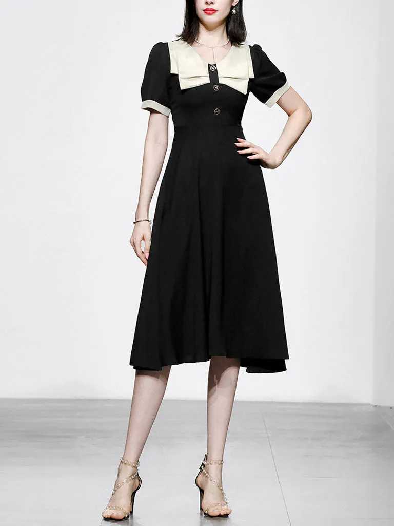Black Dress With White Bow Collar Vintage 1950S Hepburn Style Outfits Vintage Dress