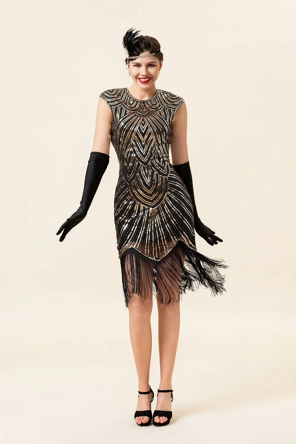 Black Gatsby Glitter Fringe 1920s Dress