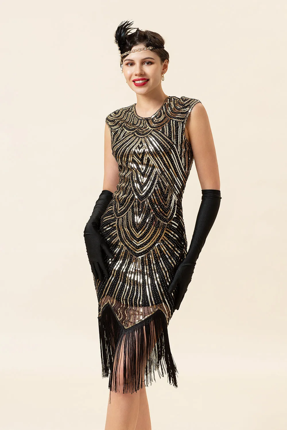 Black Gatsby Glitter Fringe 1920s Dress