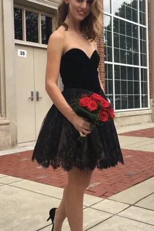 Black Lace Sweetheart Homecoming Dresses, Prom Dress Short for Girls, MH240
