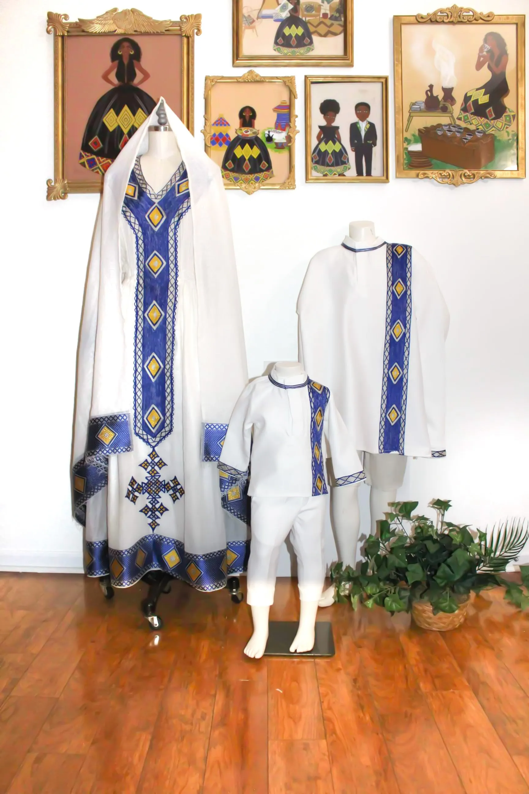 Blue Ethiopian Dress, Family Matching Set Zuria Habesha Kemis Perfect for Baptism Celebration, Meskel Embroidered Ethiopian Traditional Clothes Habesha Dress