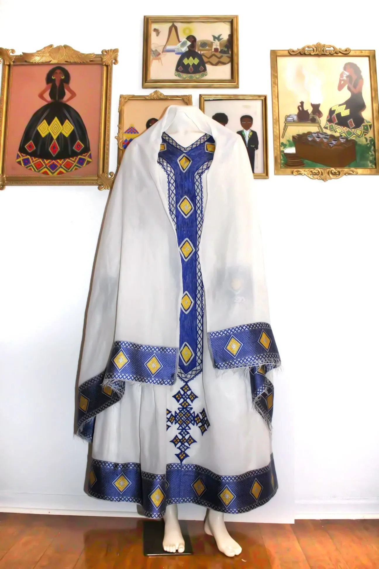 Blue Ethiopian Dress, Family Matching Set Zuria Habesha Kemis Perfect for Baptism Celebration, Meskel Embroidered Ethiopian Traditional Clothes Habesha Dress