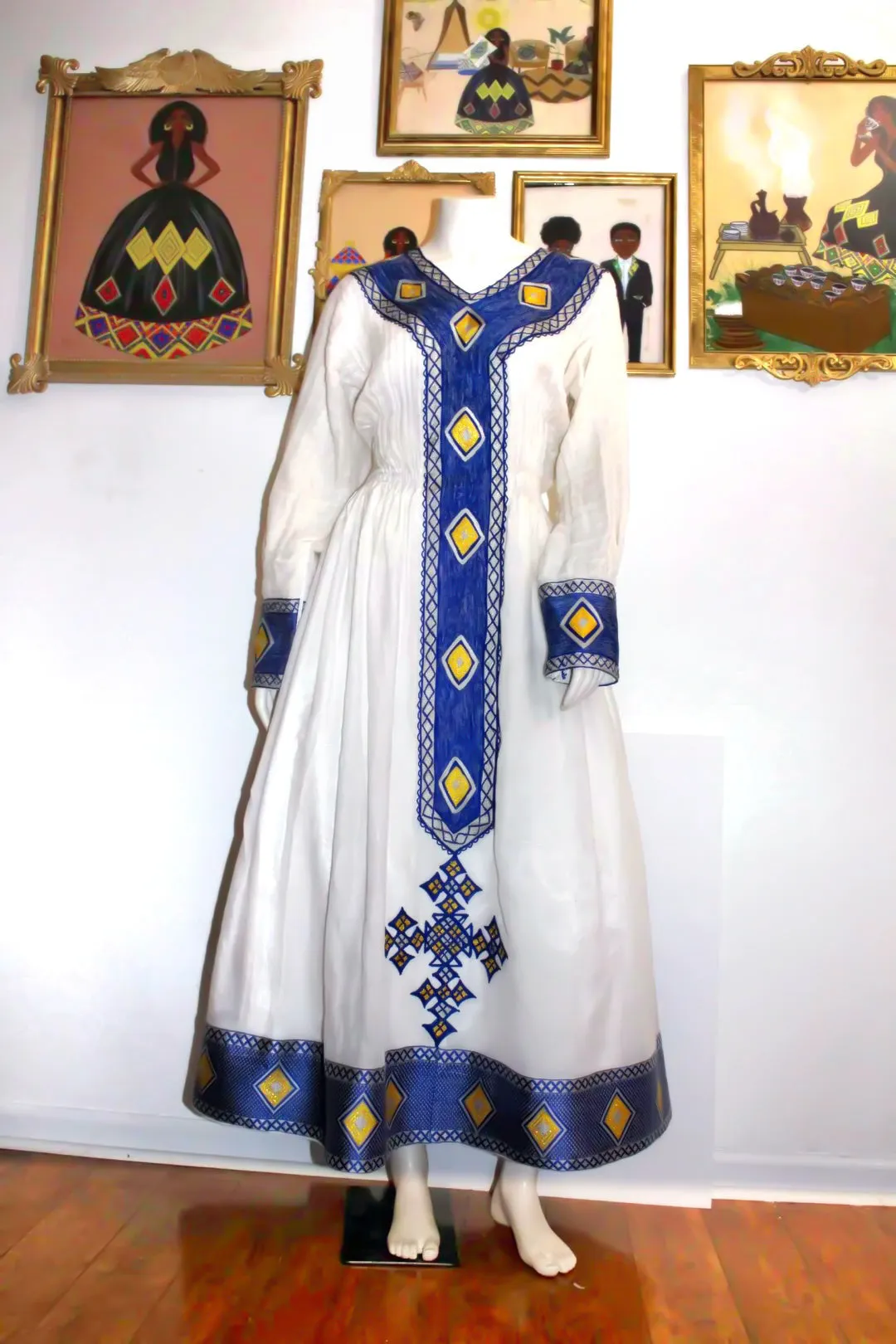 Blue Ethiopian Dress, Family Matching Set Zuria Habesha Kemis Perfect for Baptism Celebration, Meskel Embroidered Ethiopian Traditional Clothes Habesha Dress