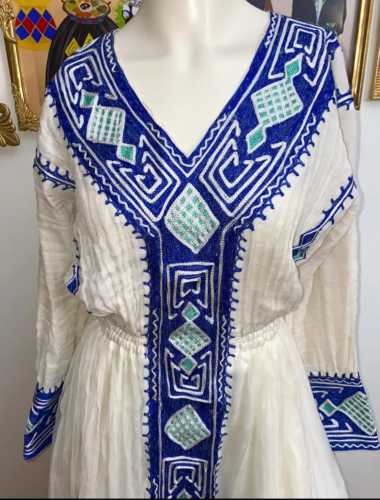 Blue Ethiopian Dress, Gondar Style Zuria Habesha Kemis, Matching Couple’s Set Traditional Clothes