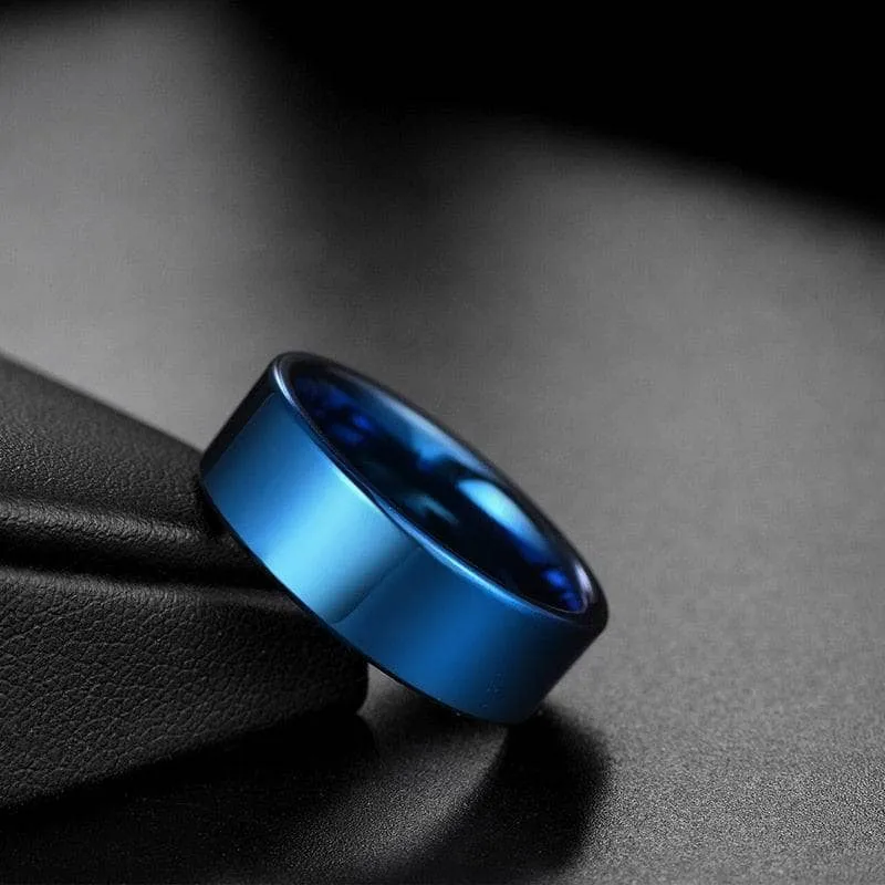 Blue Flat Men's 8mm Tungsten Carbide Wedding Band
