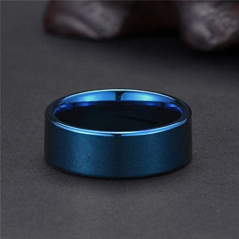 Blue Flat Men's 8mm Tungsten Carbide Wedding Band