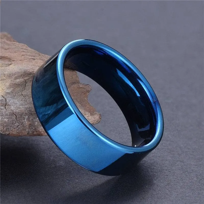 Blue Flat Men's 8mm Tungsten Carbide Wedding Band