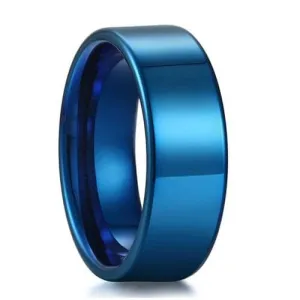 Blue Flat Men's 8mm Tungsten Carbide Wedding Band