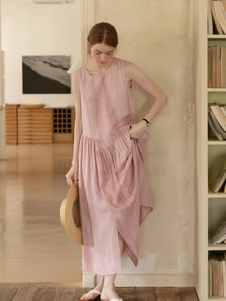 Blush Rustic Linen Midi Dress