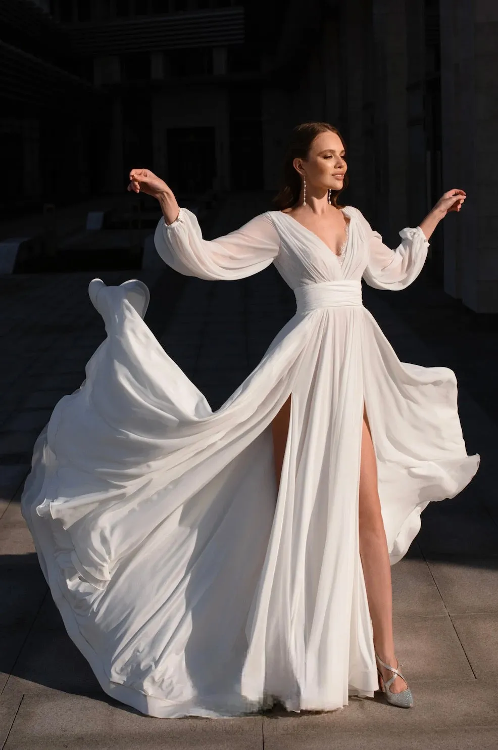 Boho Long Sleeve Sexy Slit Wedding Dress