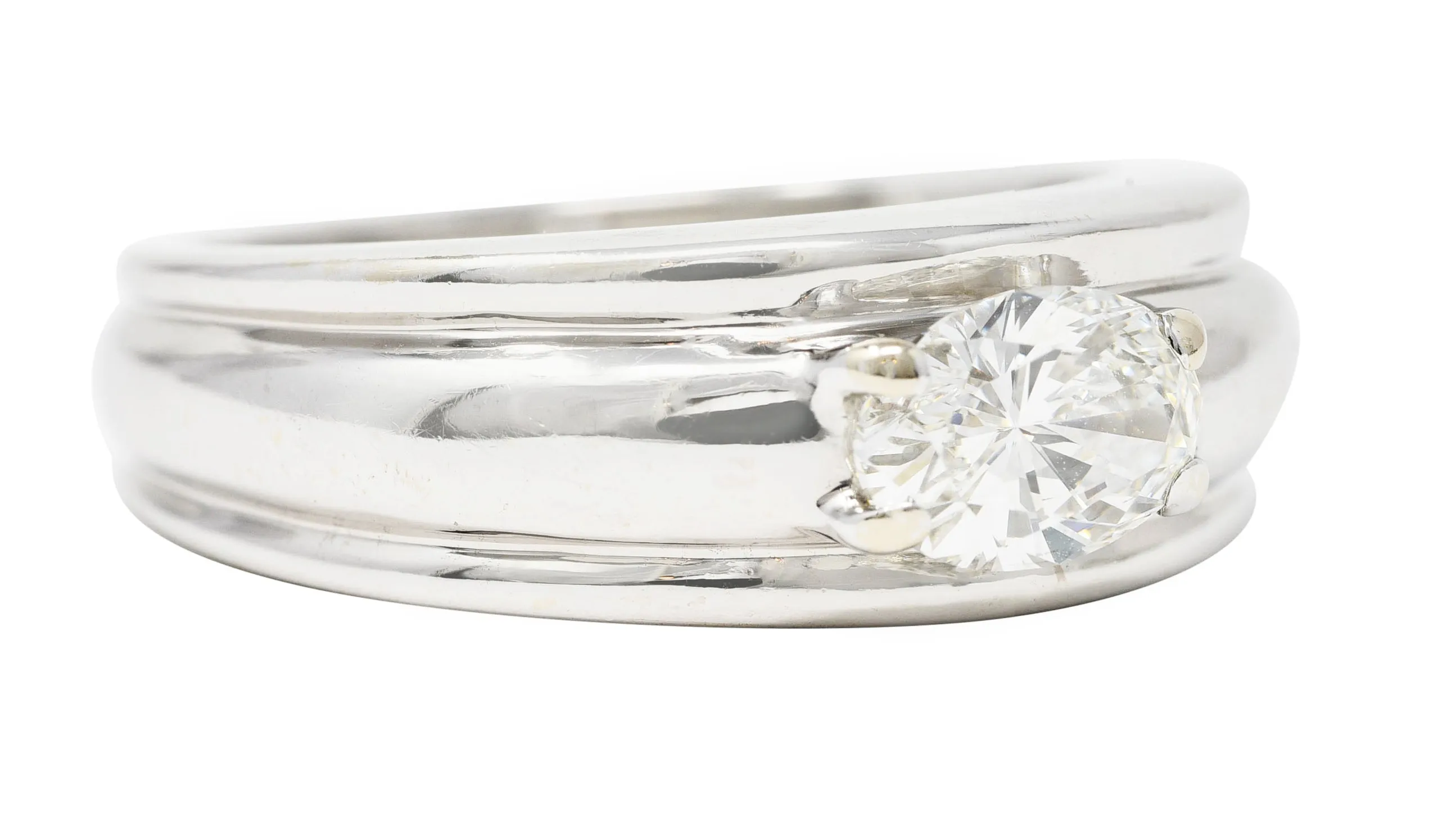 Boucheron French 1990's 0.70 CTW Oval Cut Diamond 18 Karat White Gold Axelle Vintage Solitaire Engagement Ring