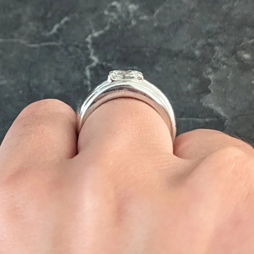 Boucheron French 1990's 0.70 CTW Oval Cut Diamond 18 Karat White Gold Axelle Vintage Solitaire Engagement Ring