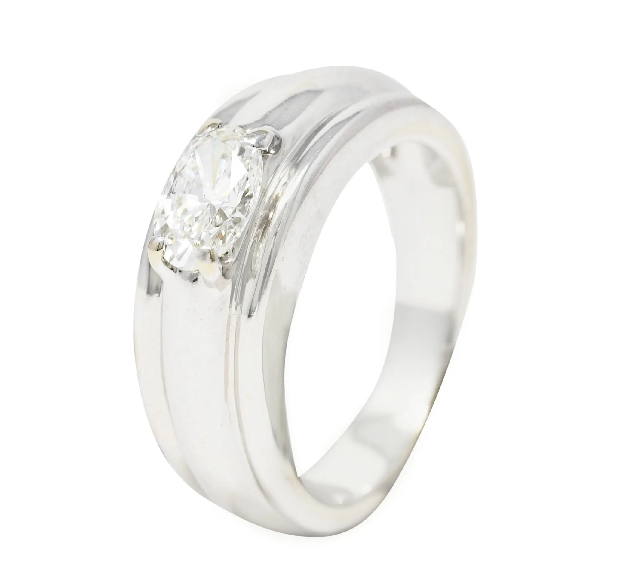 Boucheron French 1990's 0.70 CTW Oval Cut Diamond 18 Karat White Gold Axelle Vintage Solitaire Engagement Ring