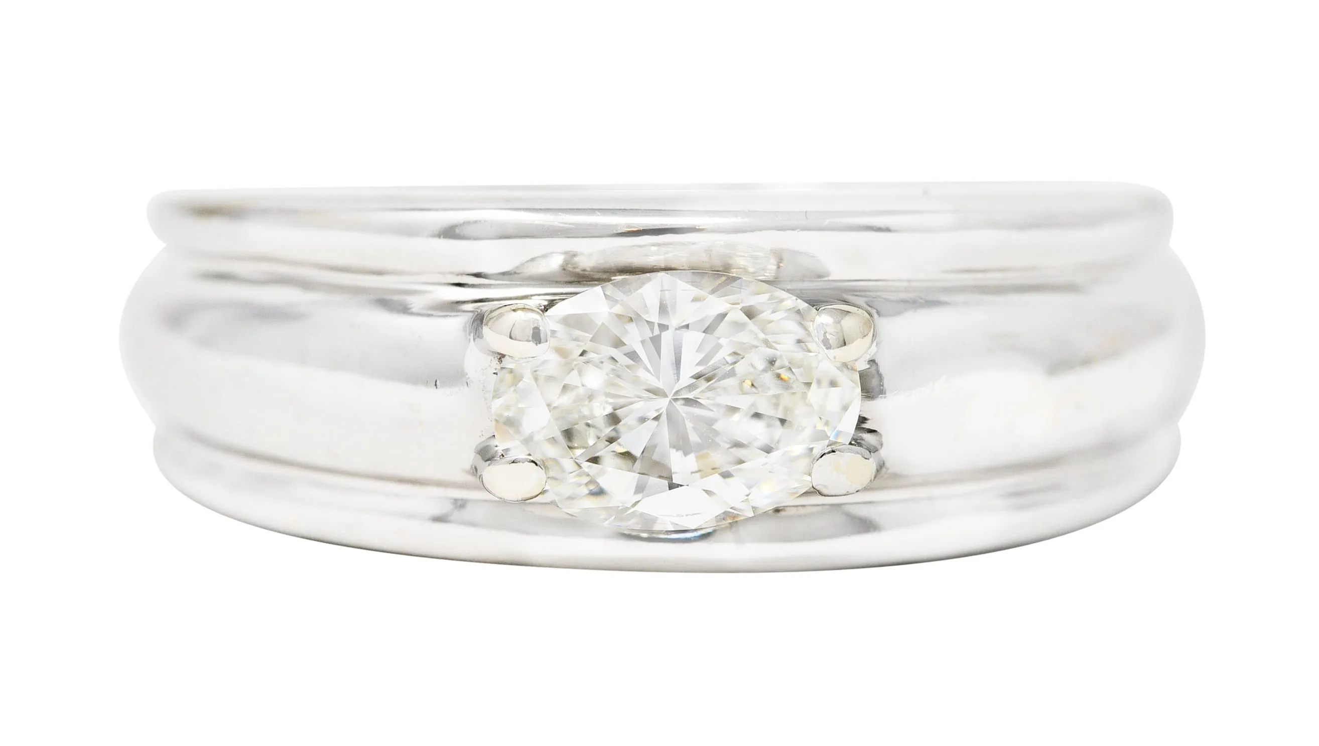 Boucheron French 1990's 0.70 CTW Oval Cut Diamond 18 Karat White Gold Axelle Vintage Solitaire Engagement Ring