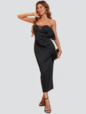 Bow Front Tube Black Mini Knit Prom Dress XJ873