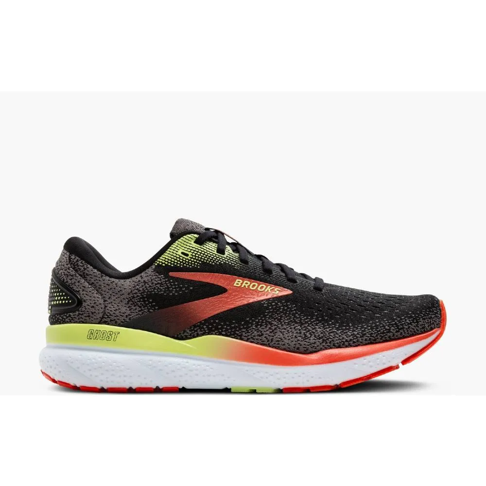 Brooks Ghost 16 (Mens) - Black/Mandarin Red/Green