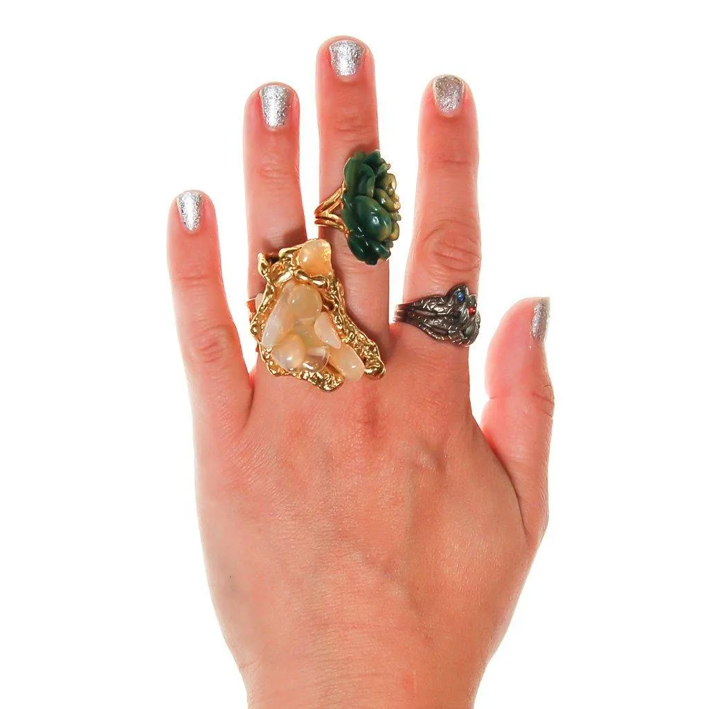 Brutalist Modern Peach Agate Statement Ring