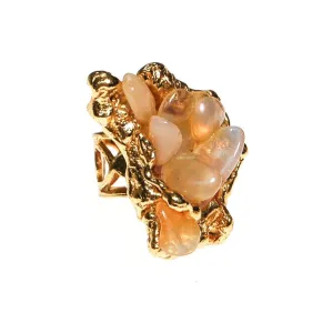 Brutalist Modern Peach Agate Statement Ring