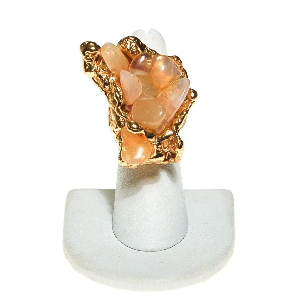 Brutalist Modern Peach Agate Statement Ring