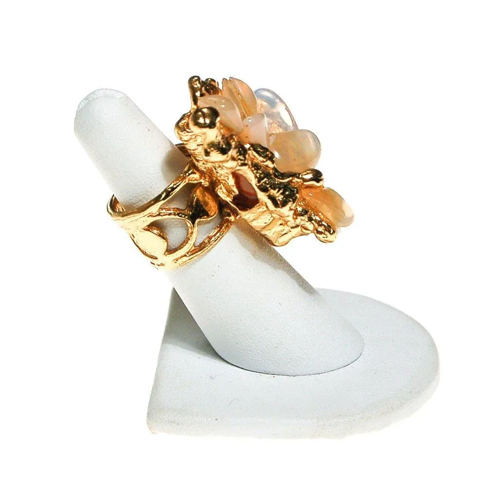 Brutalist Modern Peach Agate Statement Ring